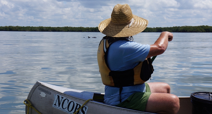 a person paddles a canoe on an outward bound veterans expedition